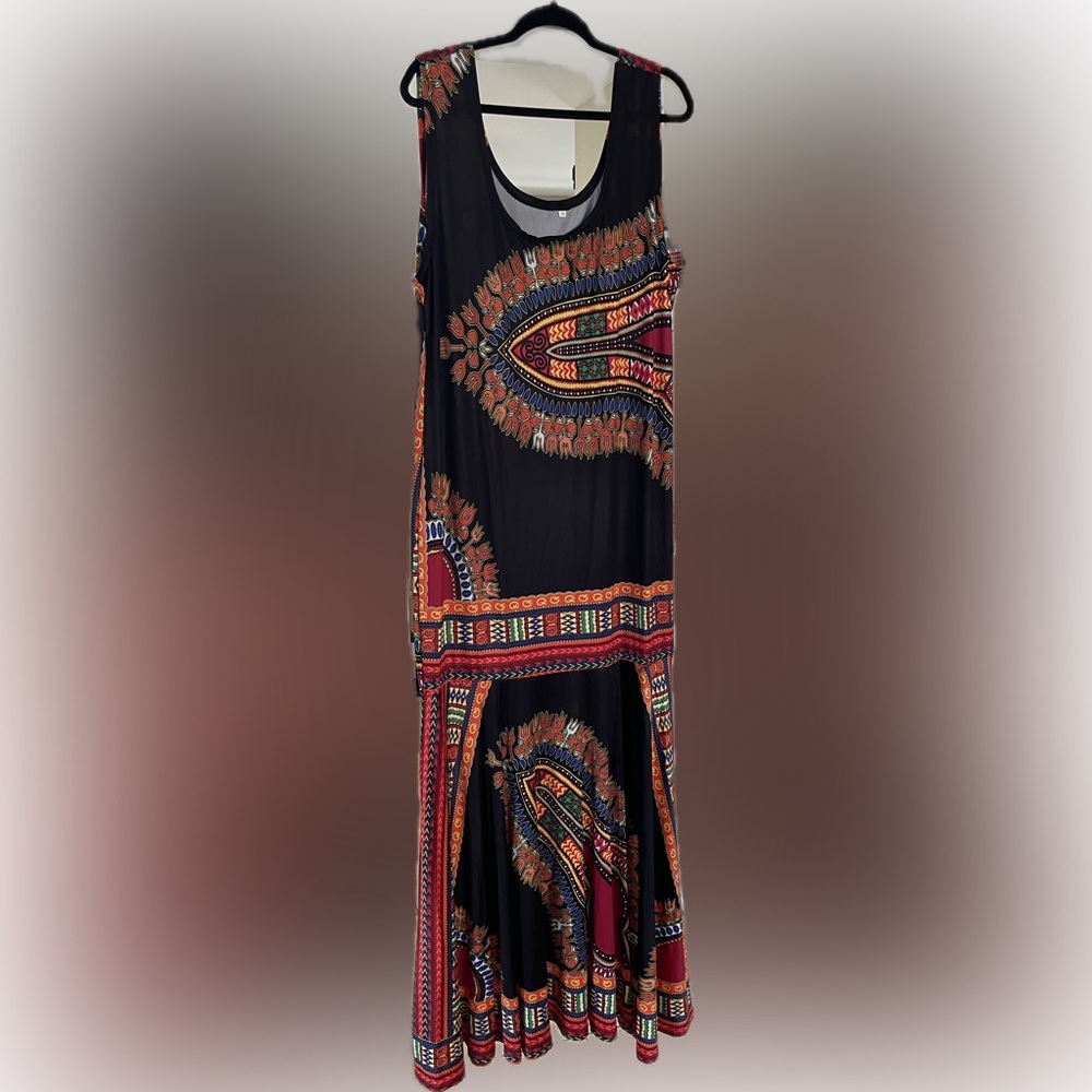 Bohemian Black and Red Patterned Dress
